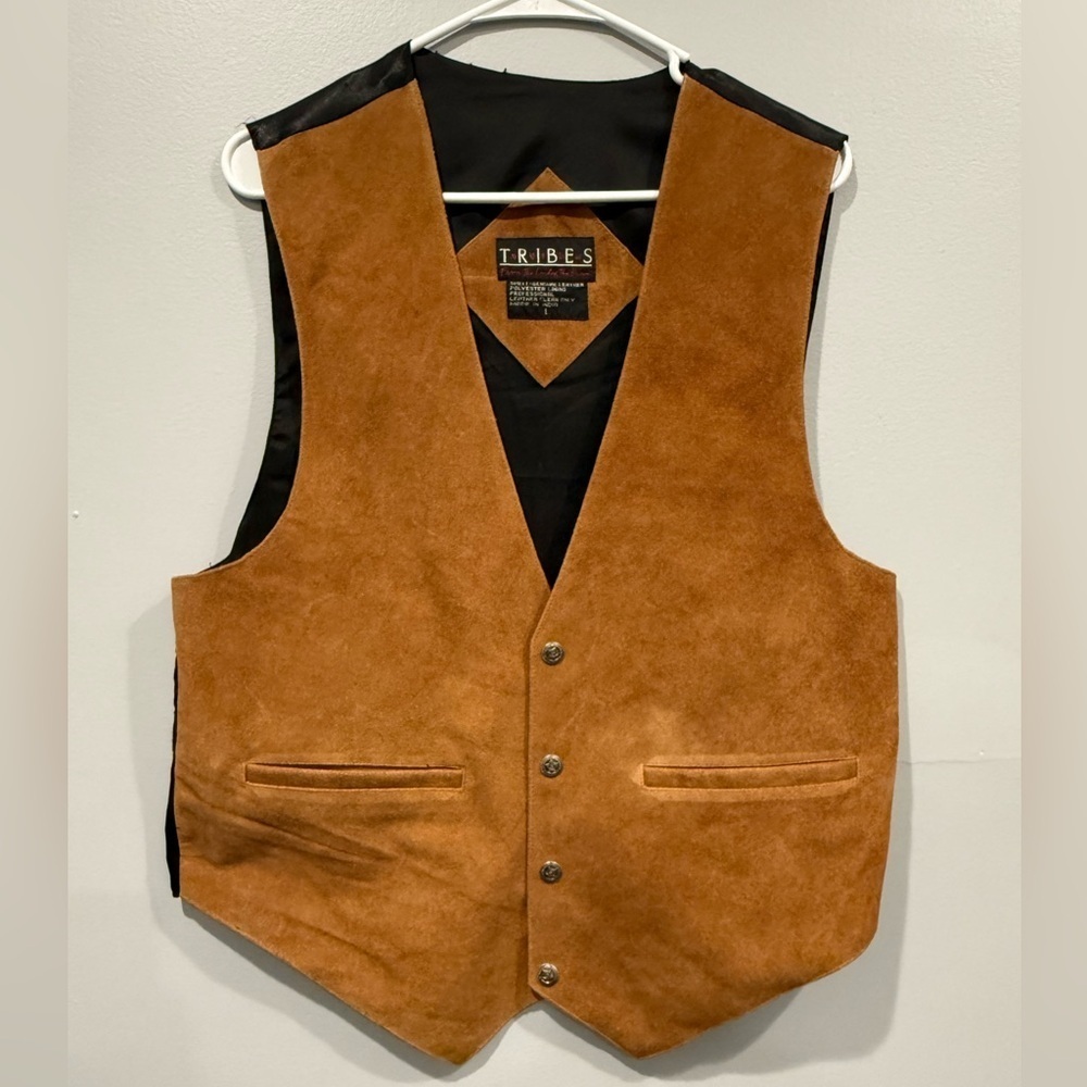 Vintage TRIBES Suede Leather Vest Western cowboy indie sleeze  brown 90s/size L